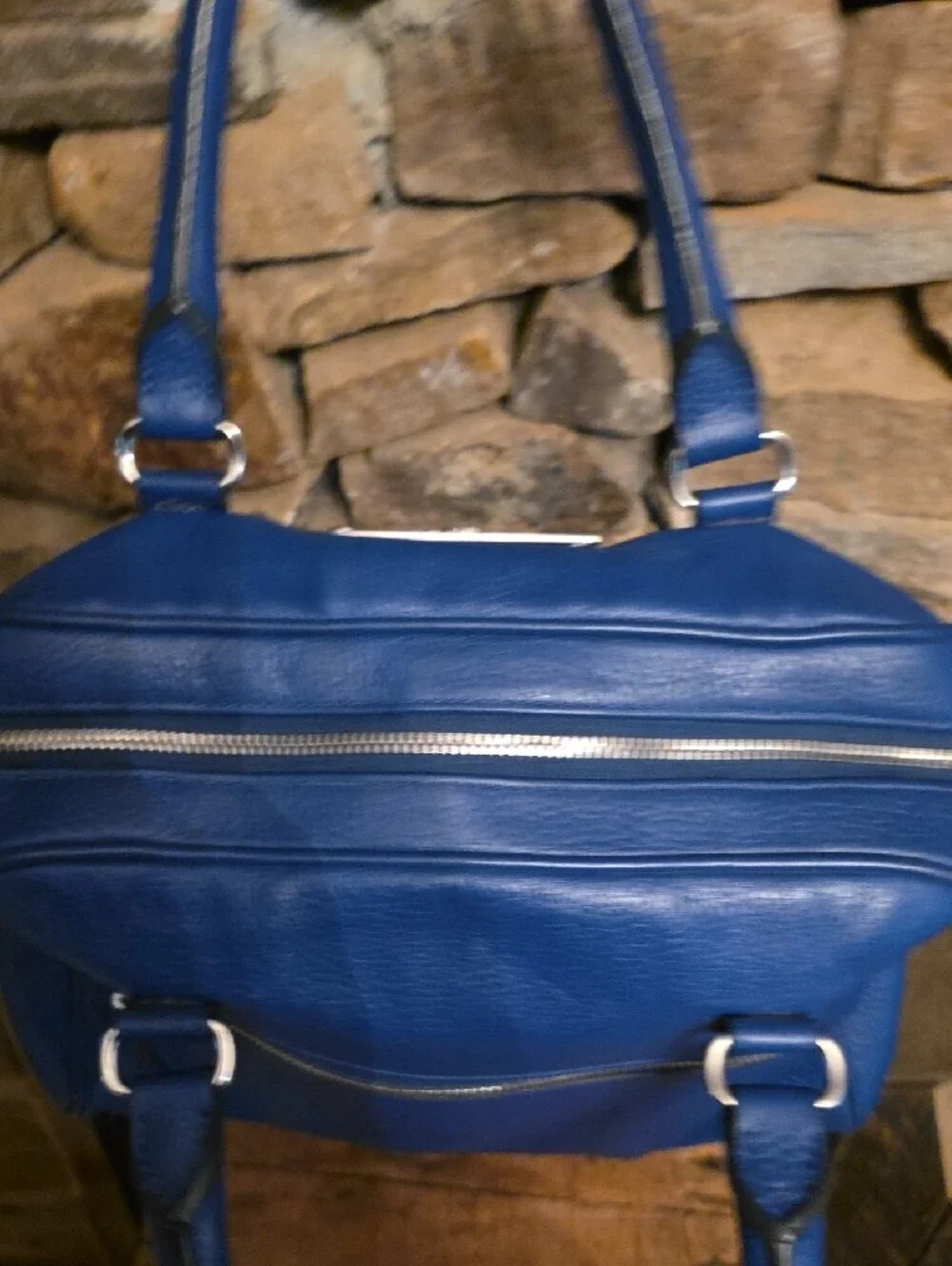 My Flat in London Cobalt Blue Pebbled Leather Tote